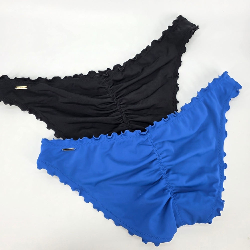 Victoria's Secret Black and Blue Ruffled Bikini Bottoms